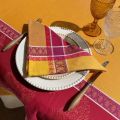 Jacquard table napkins "Cassis" orange and red by Tissus Toselli