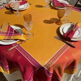 Nappe carrée Jacquard "Cassis" orange et rouge, fuchsia, Tissus Toselli