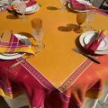 Nappe rectangulaire Jacquard "Cassis" orange et rouge, fuchsia, Tissus Toselli