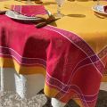 Nappe rectangulaire Jacquard "Cassis" orange et rouge, fuchsia, Tissus Toselli