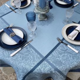 Square Jacquard polyester tablecloth "Indira" blue  from "Sud Etoffe"