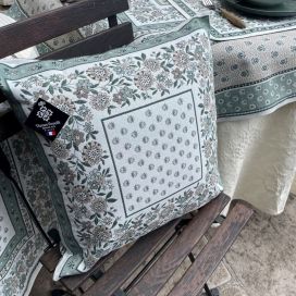 Provence Jacquard cushion cover "Alpilles" ecru and green from Tissus Toselli in Nice