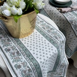 Webbed table runner "Alpilles" ecru and green Tissus Tosseli
