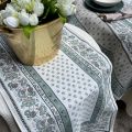 Webbed table runner "Alpilles" ecru and green Tissus Tosseli