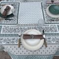 Rectangular Jacquard tablecloth "Alpilles" ecru and green