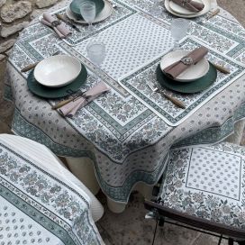 Rectangular Jacquard tablecloth "Alpilles" ecru and green