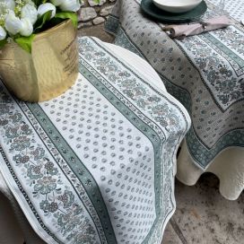 Rectangular Jacquard tablecloth "Alpilles" ecru and green