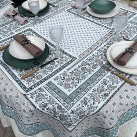 Nappe rectangulaire Jacquard "Alpilles" écru et vert