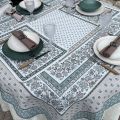 Square Jacquard tablecloth "Alpilles" ecru and green