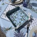 Coated cotton bread basket with laces, "Lauris" Lavender and Olives blue