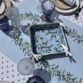 Coated cotton bread basket with laces, "Lauris" Lavender and Olives blue