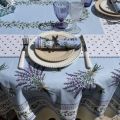 Nappe rectangulaire cadrée en coton "Lauris" Lavandes et Olives bleu