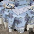 Provence rectangular tablecloth in cotton "Lauris" Lavenders and olives blue
