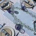 Nappe provençale rectangulaire en coton enduit "Lauris" Lavandes et Olives bleu