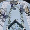 Nappe provençale rectangulaire en coton enduit "Lauris" Lavandes et Olives bleu