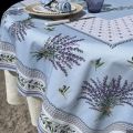 Nappe provençale rectangulaire en coton enduit "Lauris" Lavandes et Olives bleu