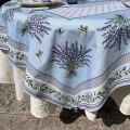Nappe provençale rectangulaire en coton enduit "Lauris" Lavandes et Olives bleu