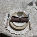 Rectangular coated cotton tablecloth "Versalles" ecru and beige