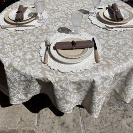 Rectangular coated cotton tablecloth "Versalles" ecru and beige