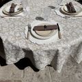 Rectangular coated cotton tablecloth "Versalles" ecru and beige