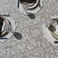 Rectangular coated cotton tablecloth "Versalles" ecru and beige