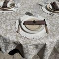 Rectangular coated cotton tablecloth "Versalles" ecru and beige