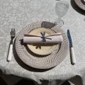 Rectangular coated cotton tablecloth "Mariella" ecru and grey