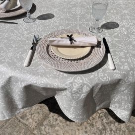 Rectangular coated cotton tablecloth "Mariella" ecru and grey