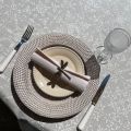 Rectangular coated cotton tablecloth "Mariella" ecru and grey
