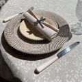 Rectangular coated cotton tablecloth "Mariella" ecru and grey