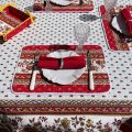 Rectangular placed tablecloth in coated cotton "Avignon" red and white