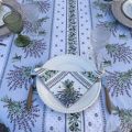 Coatted cotton tablecloth "Lauris" ecru and blue by Tissus Toselli