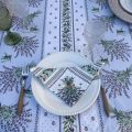 Coatted cotton tablecloth "Lauris" ecru and blue by Tissus Toselli