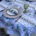 Coatted cotton tablecloth "Lauris" ecru and blue by Tissus Toselli