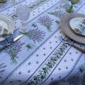 Coatted cotton tablecloth "Lauris" ecru and blue by Tissus Toselli