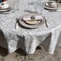 Rectangular coated cotton tablecloth "Versalles" ecru and pale grey