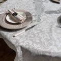 Rectangular coated cotton tablecloth "Versalles" ecru and pale grey