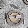 Rectangular coated cotton tablecloth "Versalles" ecru and pale grey