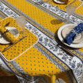 Nappe provençale rectangulaire en coton enduit "Avignon" jaune et bleue Marat d'Avignon