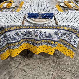 Nappe rectangulaire placée en coton "Avignon" jaune et bleu