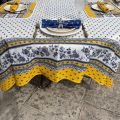 Nappe rectangulaire placée en coton "Avignon" jaune et bleu