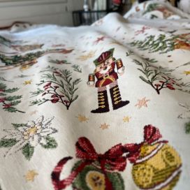Jacquard tablecloth "Casse Noisette" green and red, Tissus Toselli
