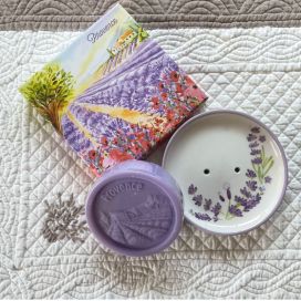 Soap dish and lavender bar soap