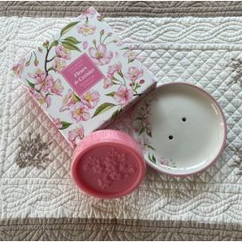 Soap dish and cherry blossom bar soap