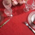 Jacquard round tablecloth, cotton and polytester "Delft"  red