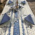 Nappe provençale rectangulaire en coton enduit "Tradition" bleue et blanche Marat d'Avignon