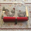 Provence Jacquard placemat, hens and roosters"Lafayette" from Tissus Toselli in Nice