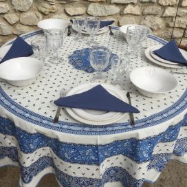 Round tablecloth in cotton "tradition" blue and white "Marat d'Avignon"