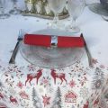 Jacquard tablecloth "Vallée" grey and red, Tissus Toselli