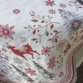 Jacquard tablecloth "Vallée" grey and red, Tissus Toselli